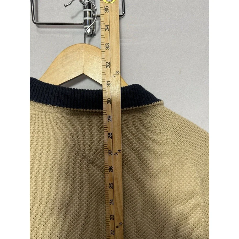 Tommy Hilfiger Quarter Zip Sweater Mens L Beige Tan Navy Collar Flag Logo Knit